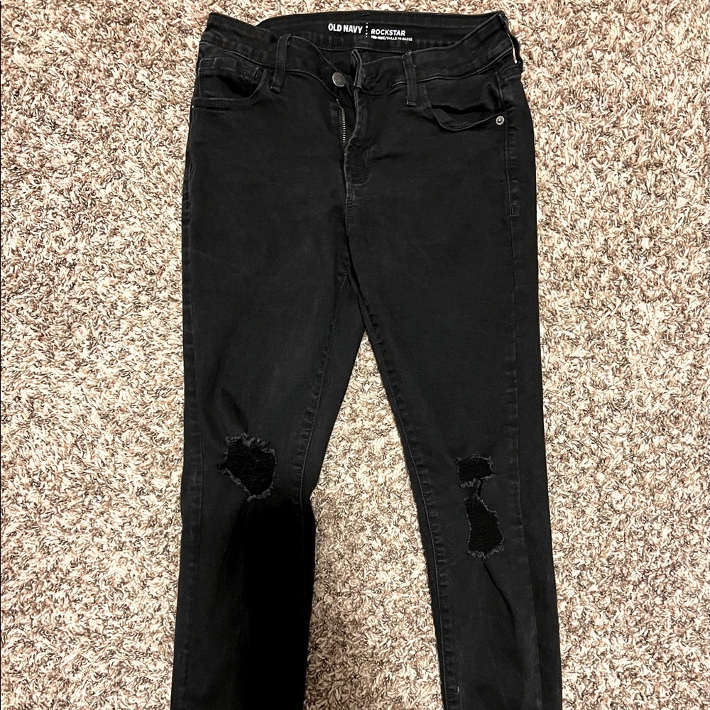 Old Navy Rockstar Mid-rise Black distressed Jeans - size 6